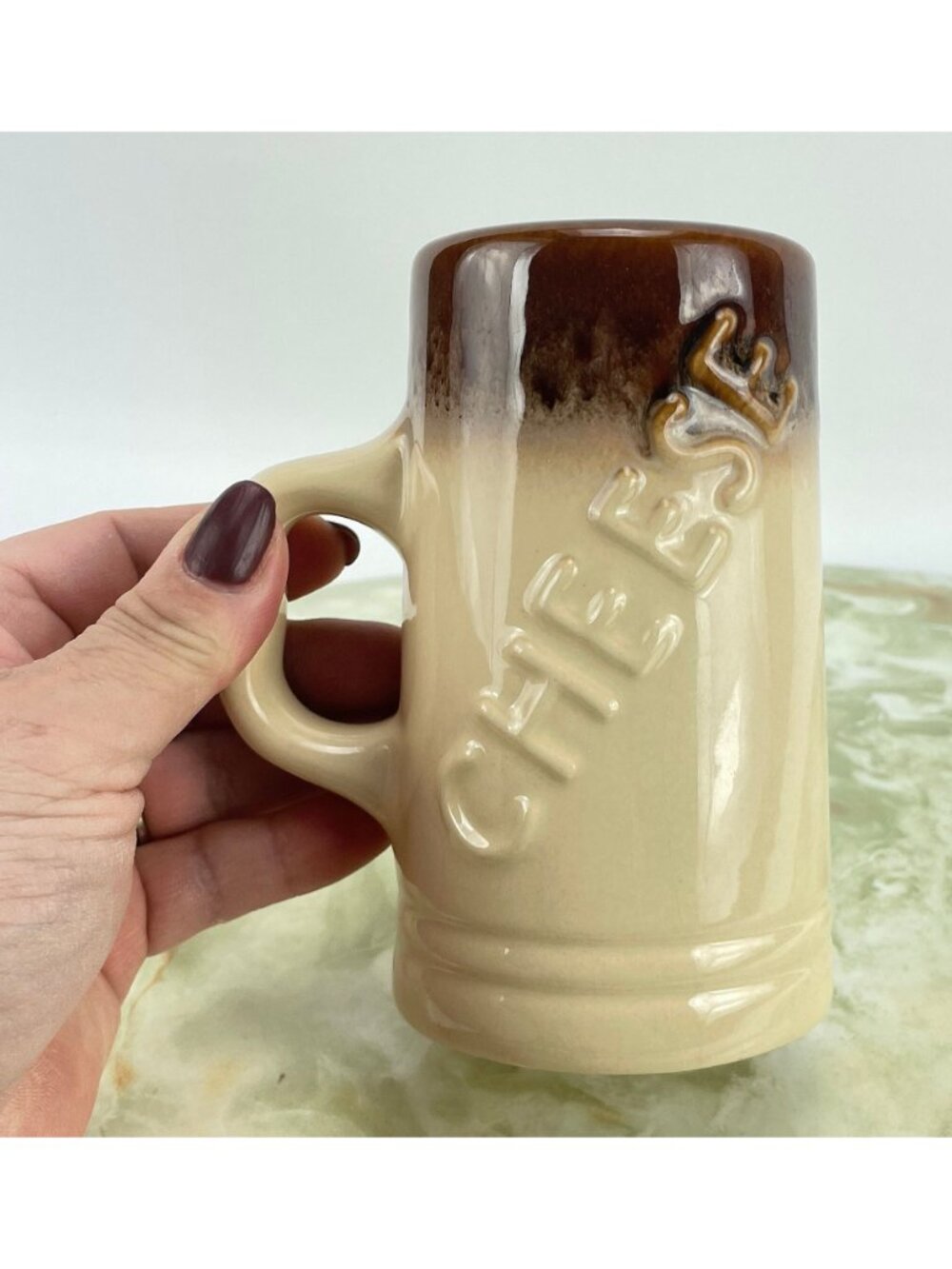 Vintage 80s ceramic cheese shaker, beige and brown, kitchen farmhouse decor